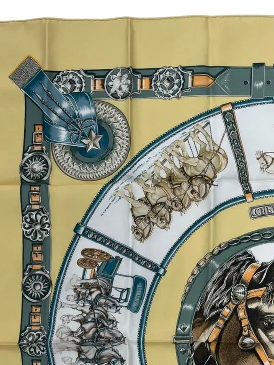 Hermes Scarf Silk Carre 90 Chevaux de Trait Yellow - Picture 2 of 9